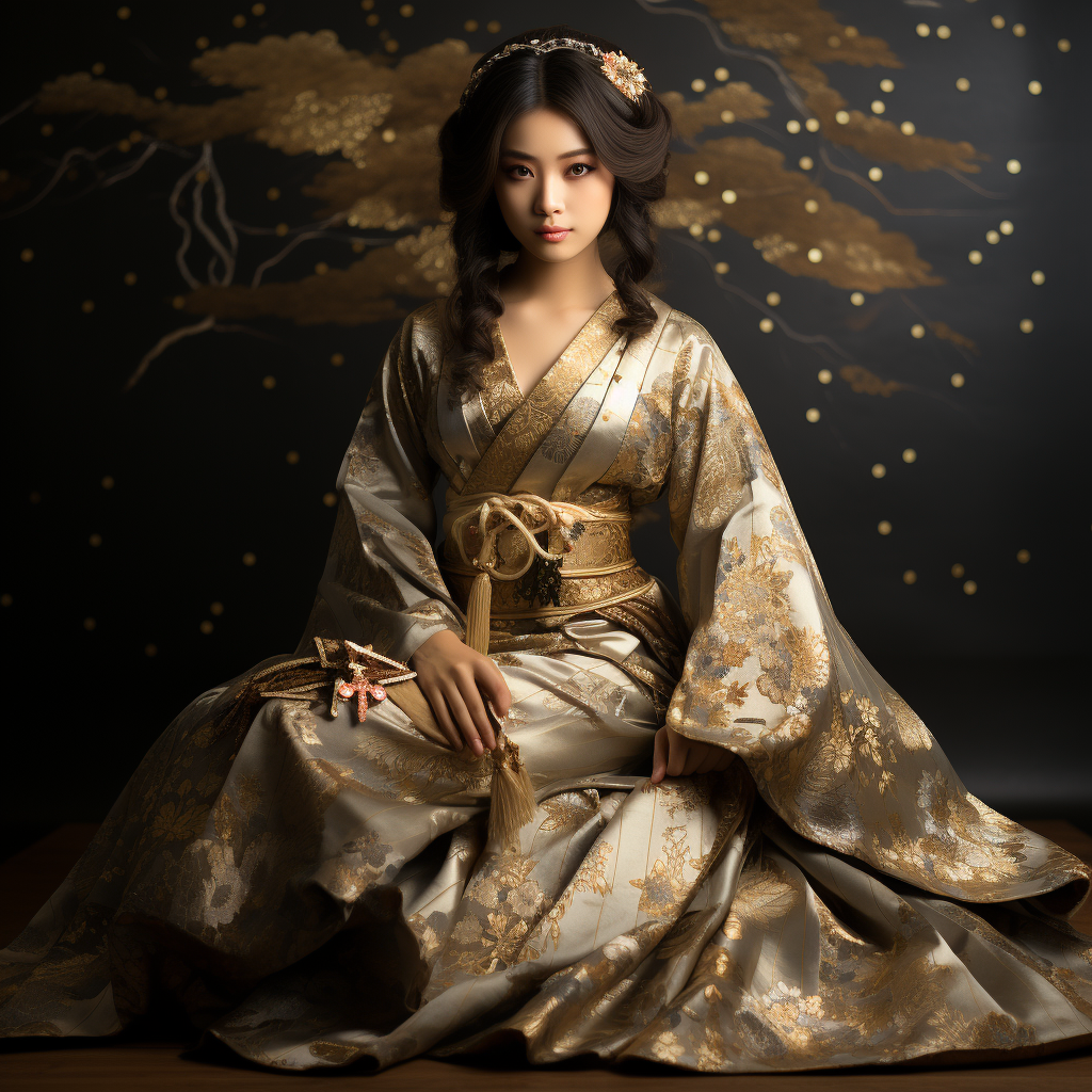 Stunning Japanese Beauty in Gold Dress