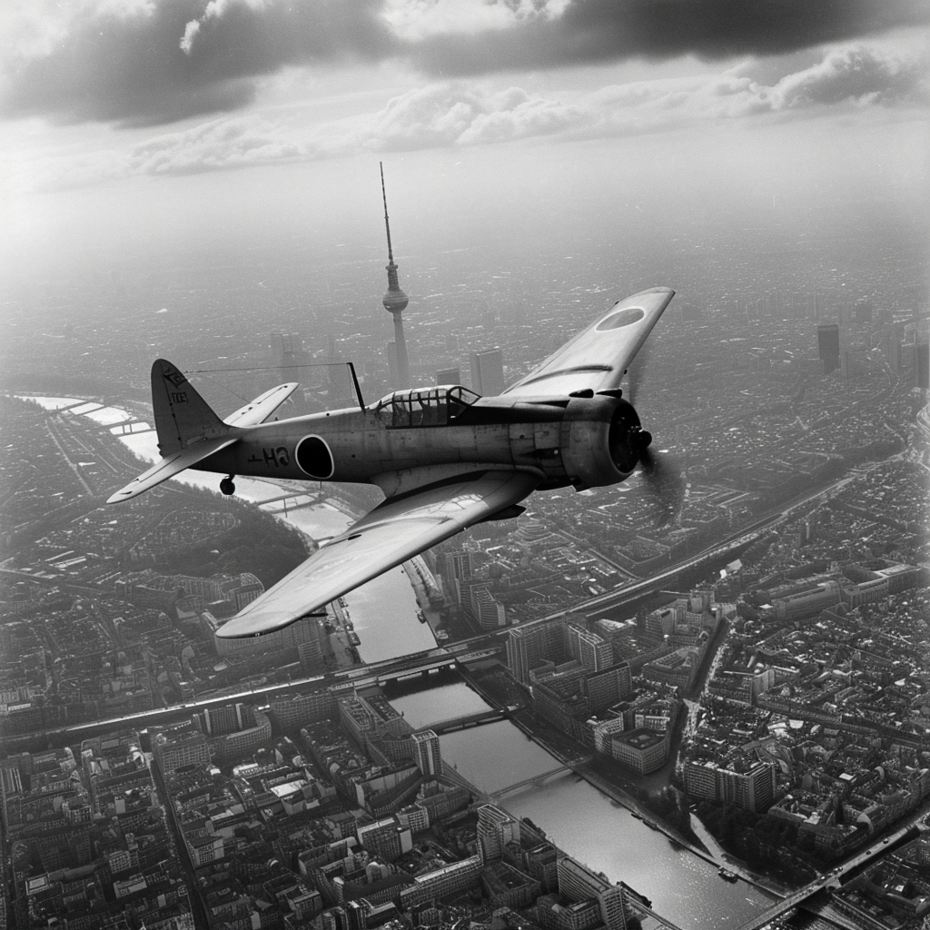 Japanese bomber plane flying over Berlin