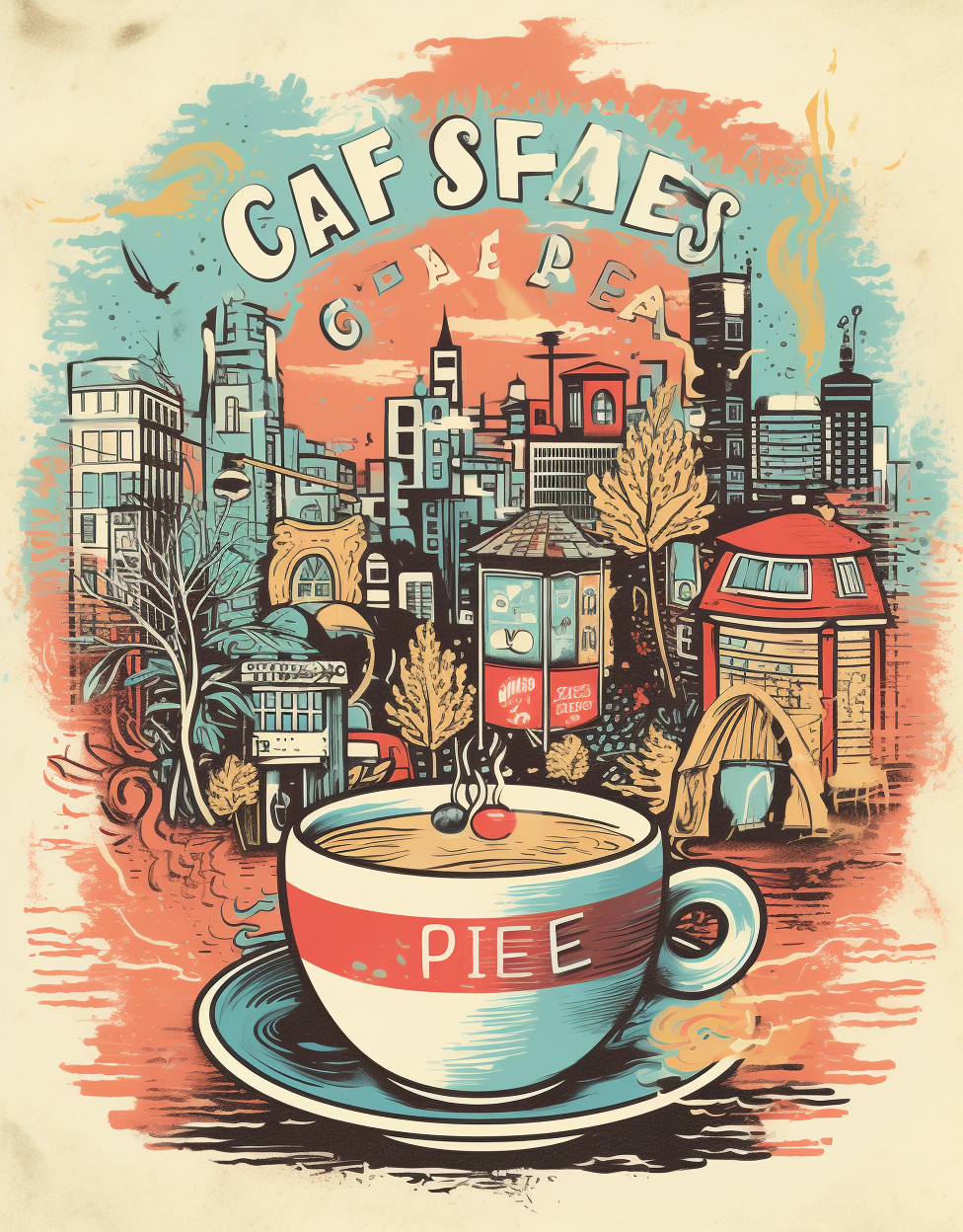 Japanese cafe art print shirt