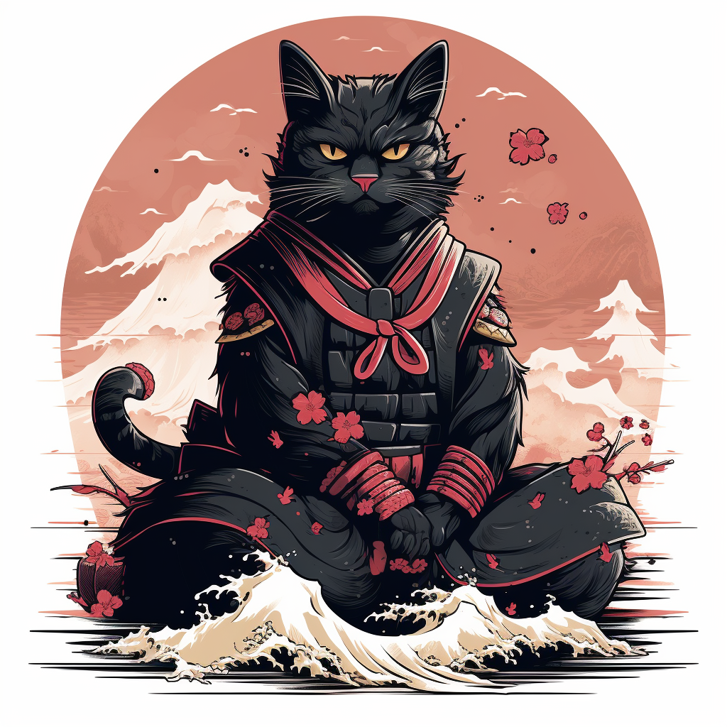 Japanese cat samurai vector illustration