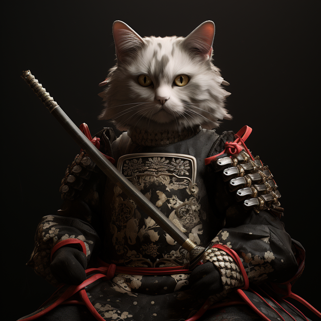 Japanese cat samurai illustration