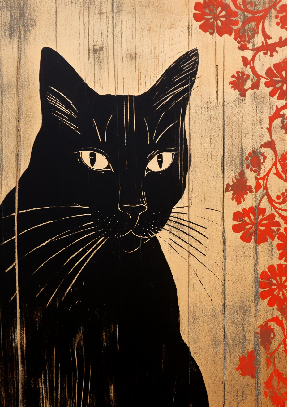 Black cat silhouette on pattachitra art