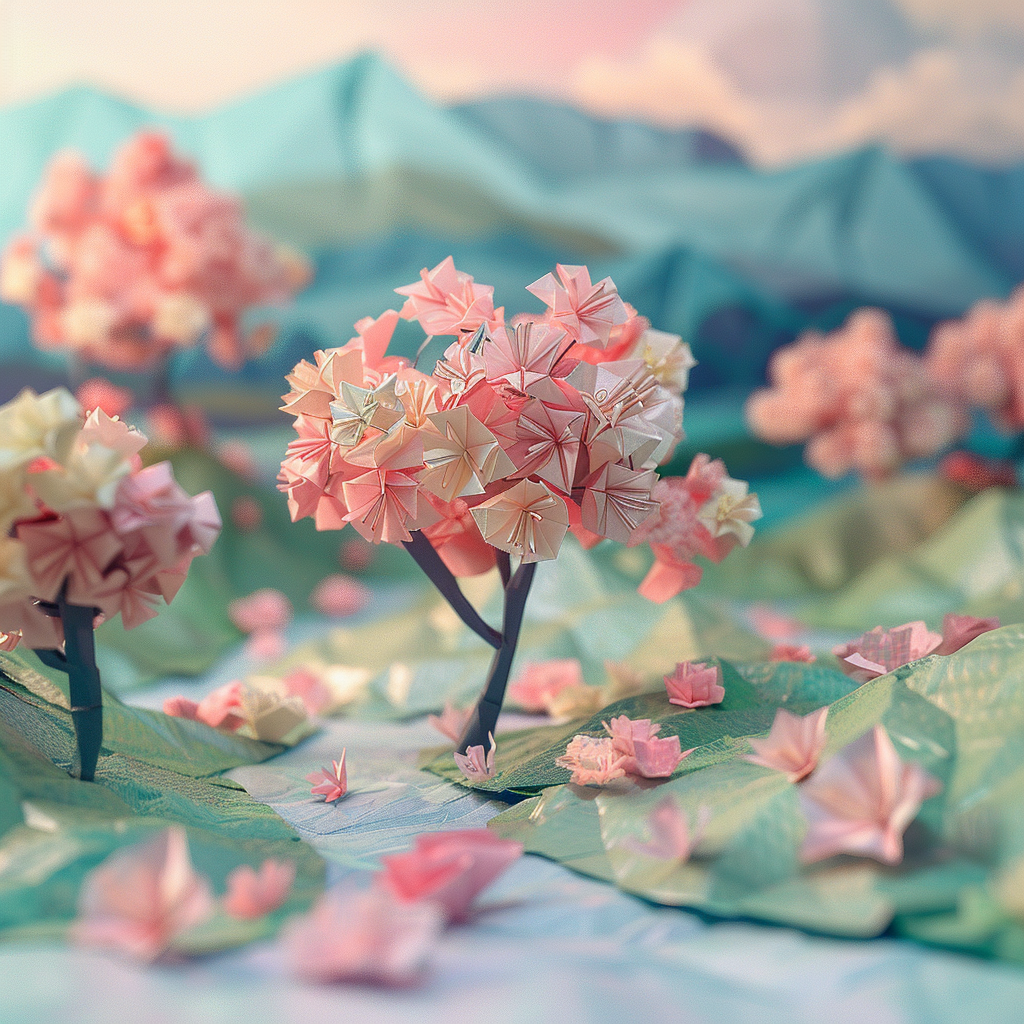 Japanese Cherry Blossom Origami Scene