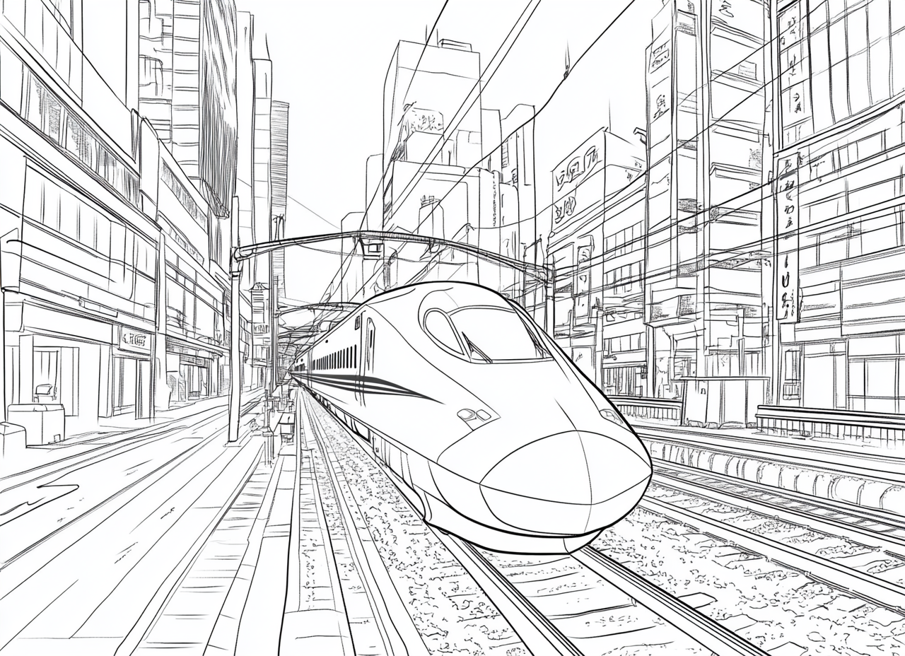 Japanese city bullet train coloring