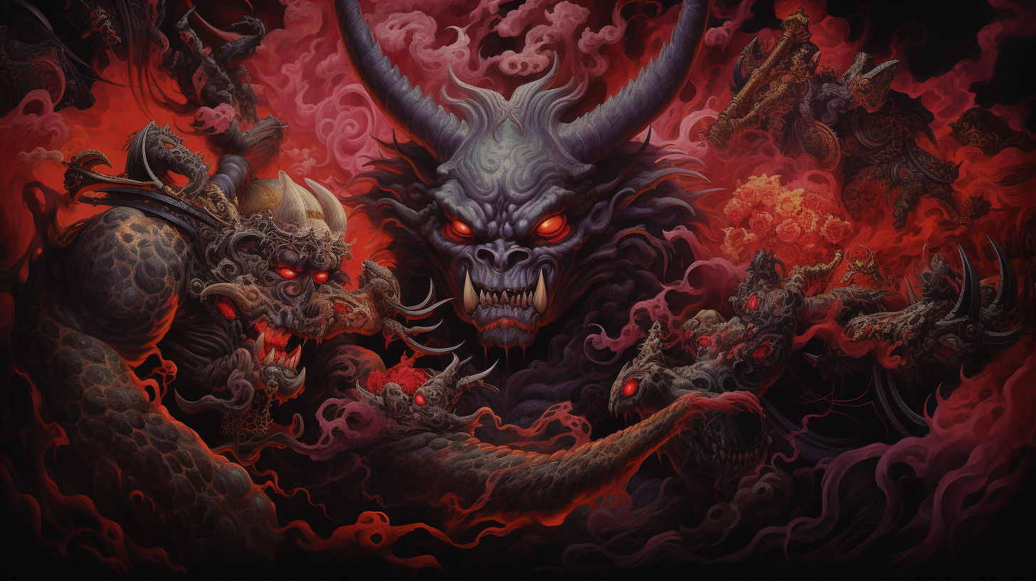 Fierce Oni Demons in Japanese Death Metal Art