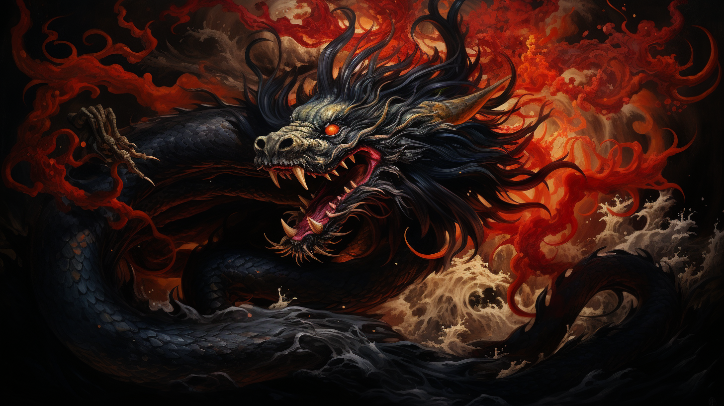 Japanese death metal art with Yokai Dragon