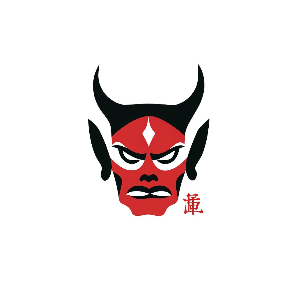 Beautiful Japanese demon block print script Persian miniature logo graphic illustration