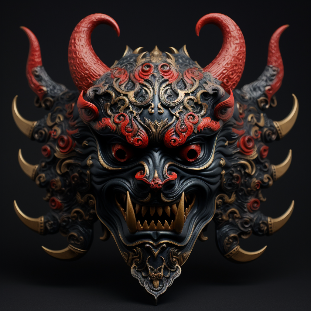 Japanese demon samurai mask art