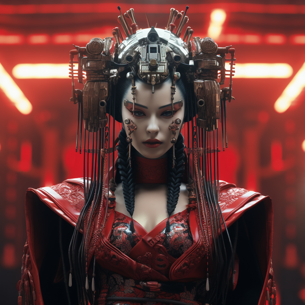 Japanese geisha art in cyber punk style