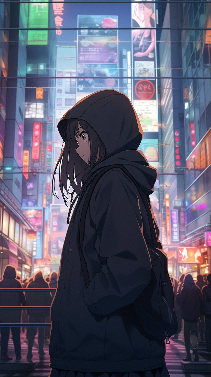 Stylish Japanese girl in black hoodie