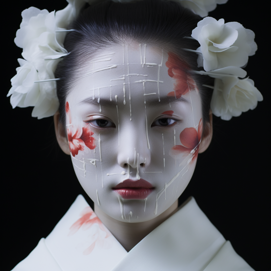 Young Japanese girl with cream on face