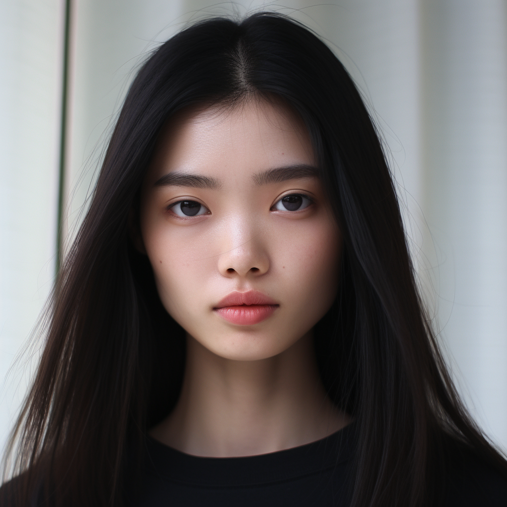 Beautiful Japanese Girl with Shoulder Length Straight Hair