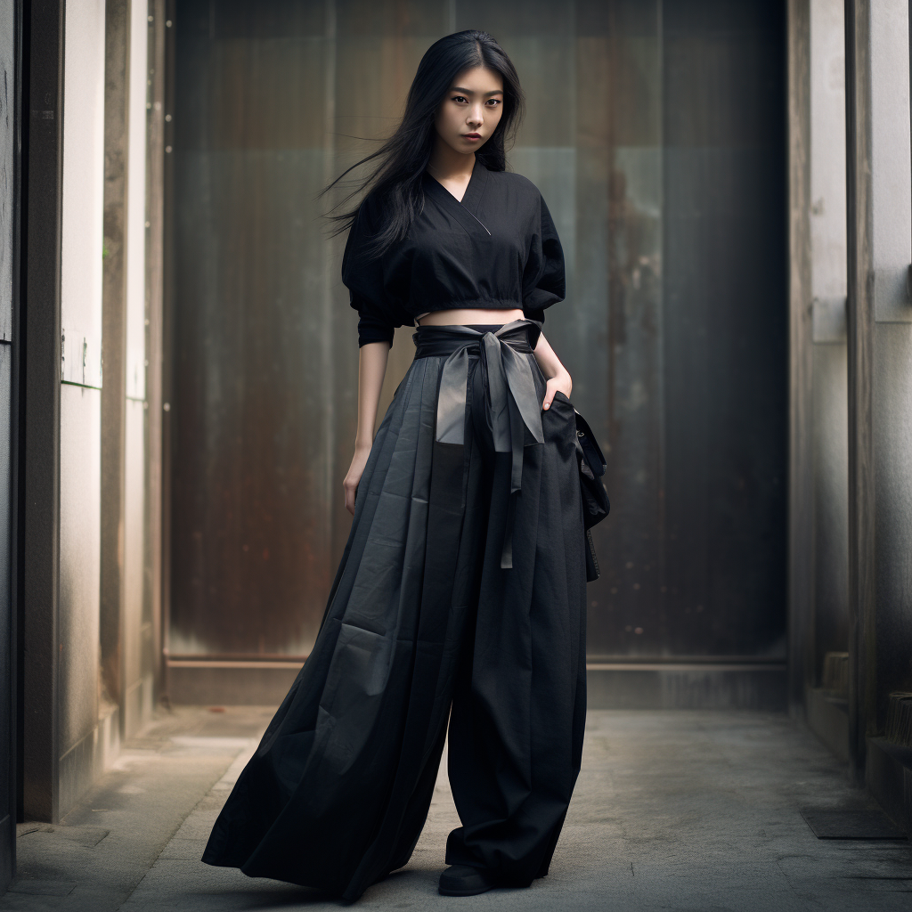 Fashionable Japanese girl in pleated trousers