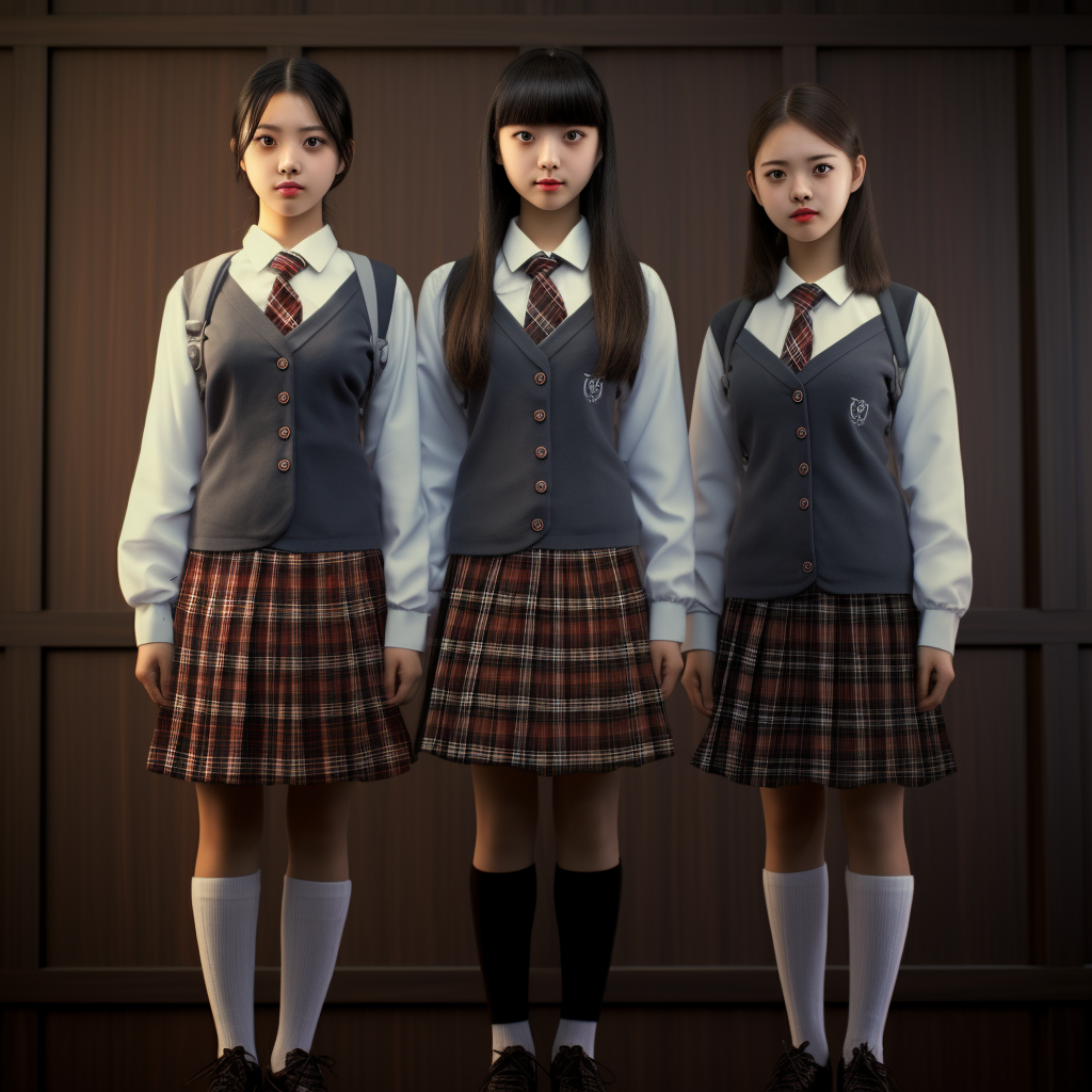 Three Japanese girls in school uniforms