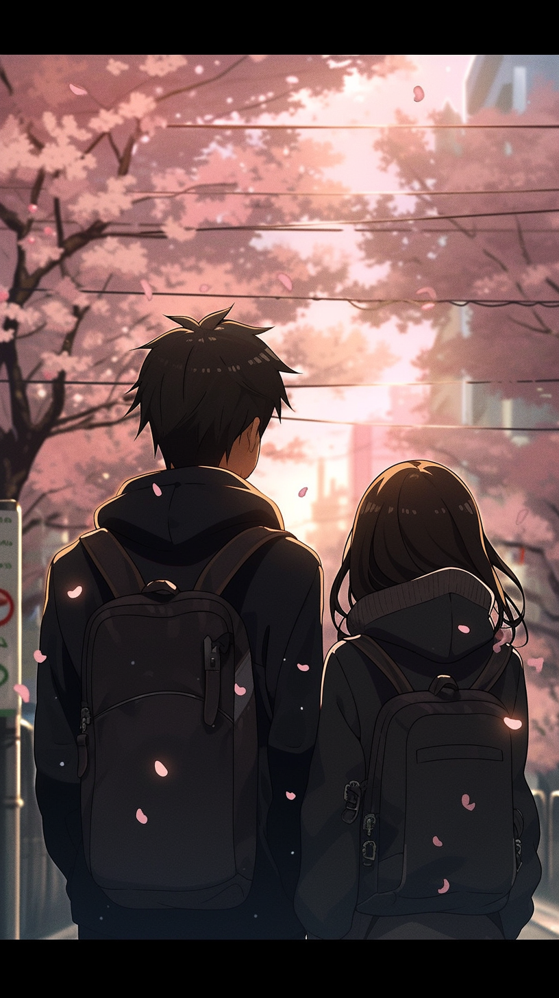 Japanese guy in black hoodie with cherry blossom trees