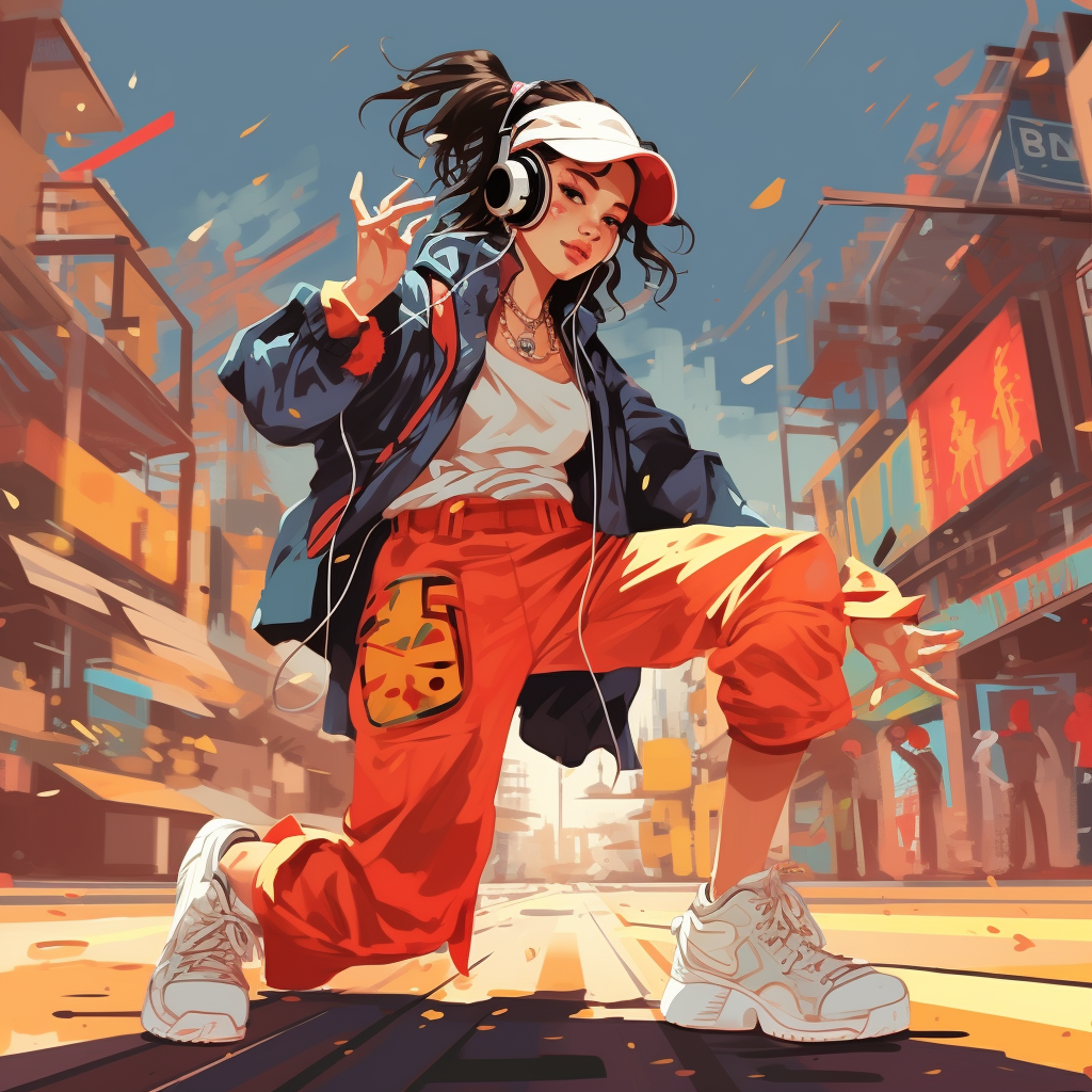 Japanese hip hop girl dancing in Miyazaki animation style Stock Image Prompt 2Moons