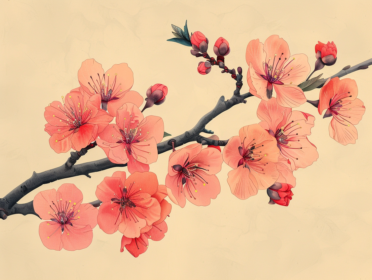 Cherry Blossom Branch Vector Illustration