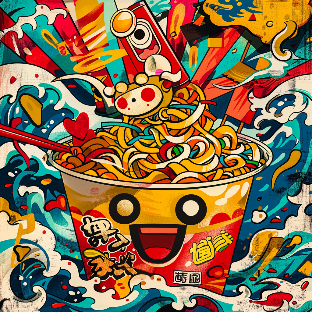 vibrant Japanese ramen soup mascot