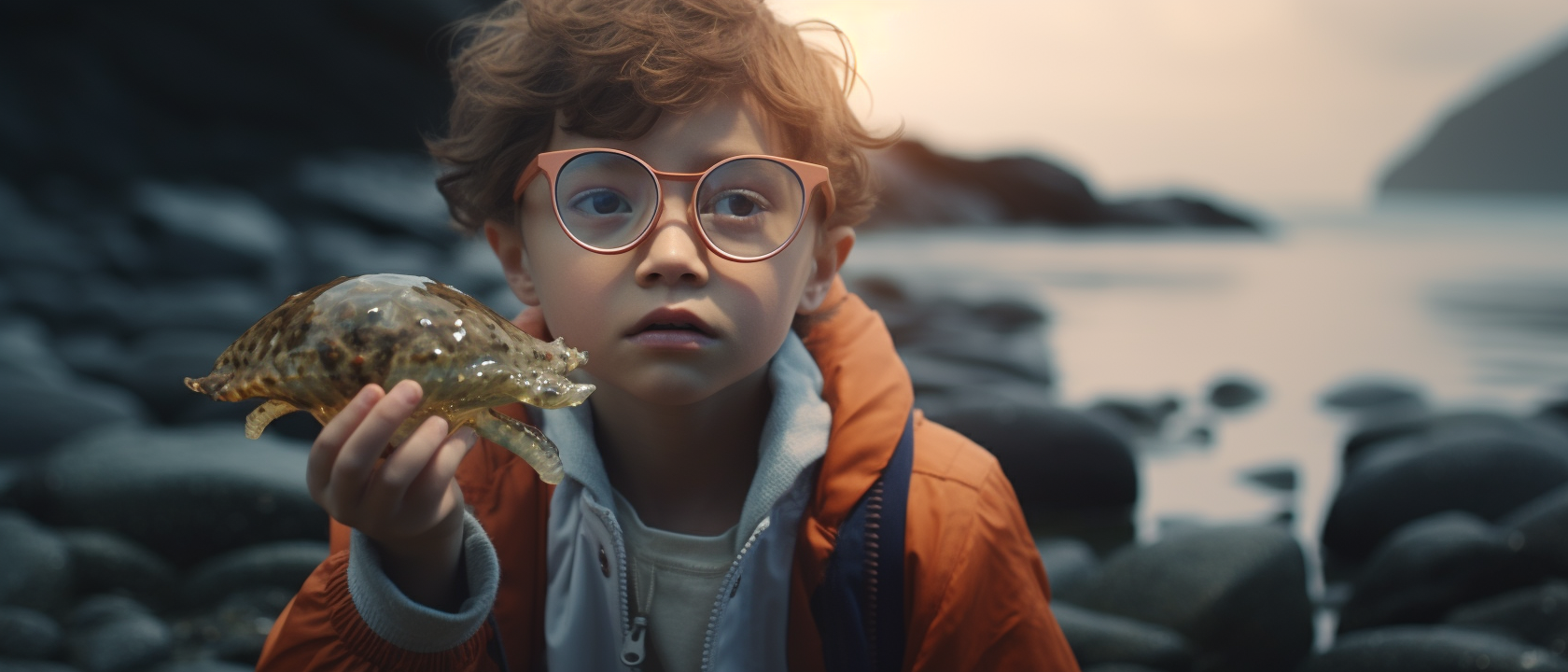 Young Japanese Kid with Sea Slug Discovery