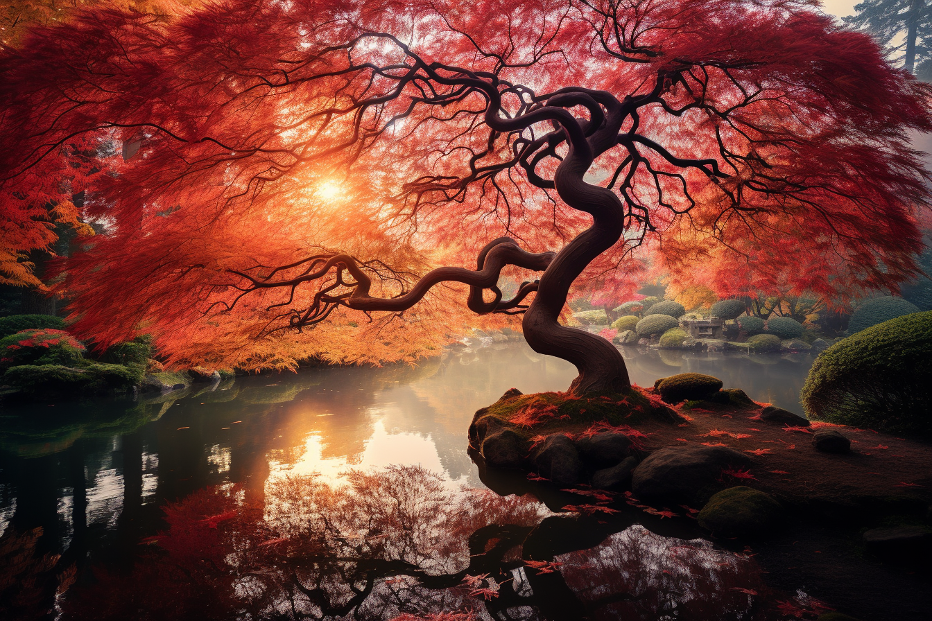 Beautiful Japanese Maple Tree with Autumn Leaves