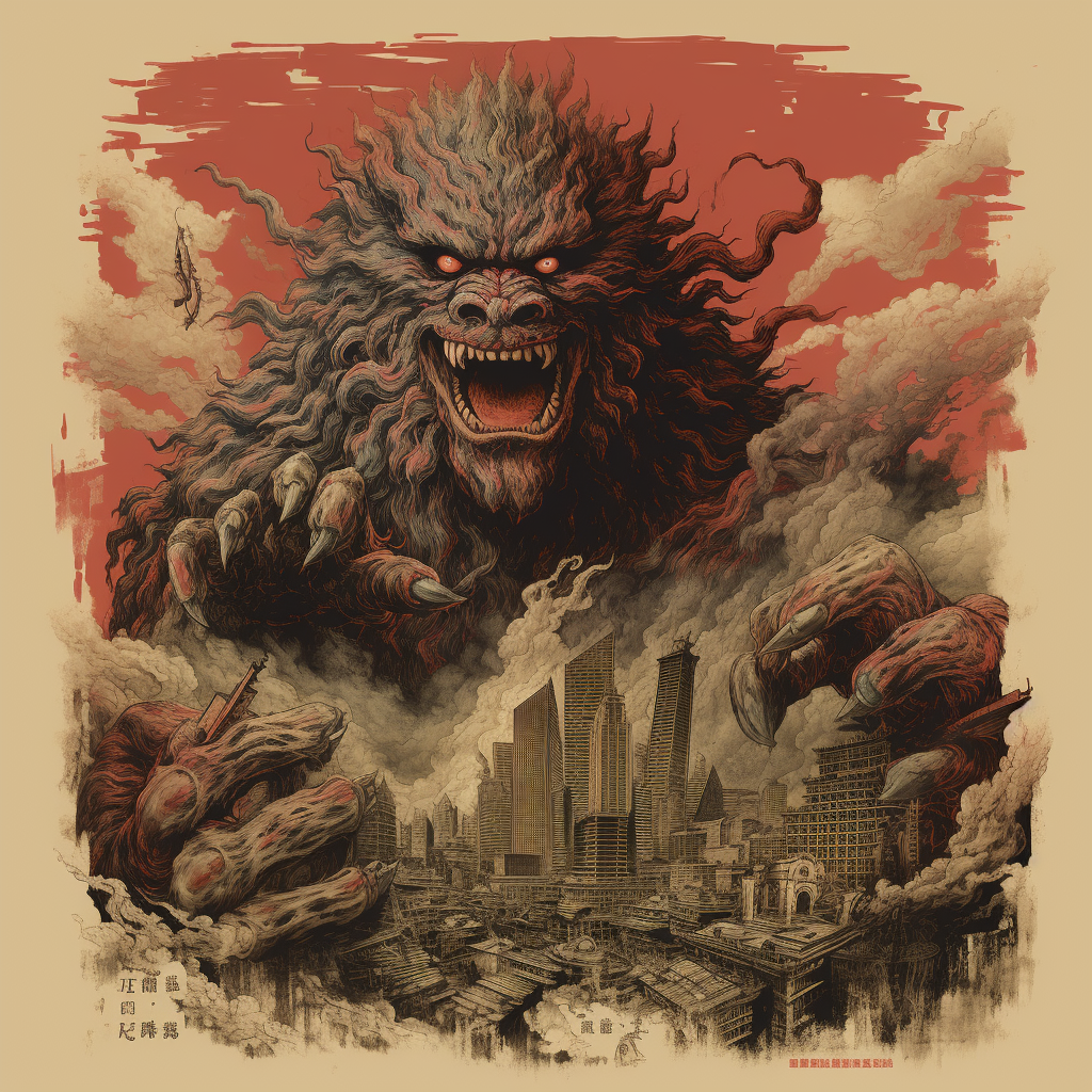 Japanese monster destroying Tokyo