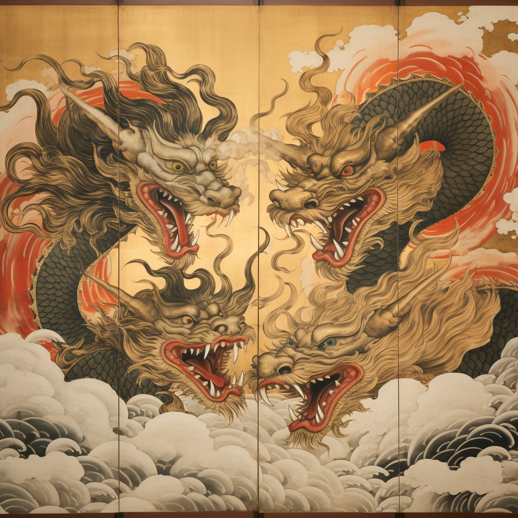 Traditional Japanese New Year: Three Glaring Dragons