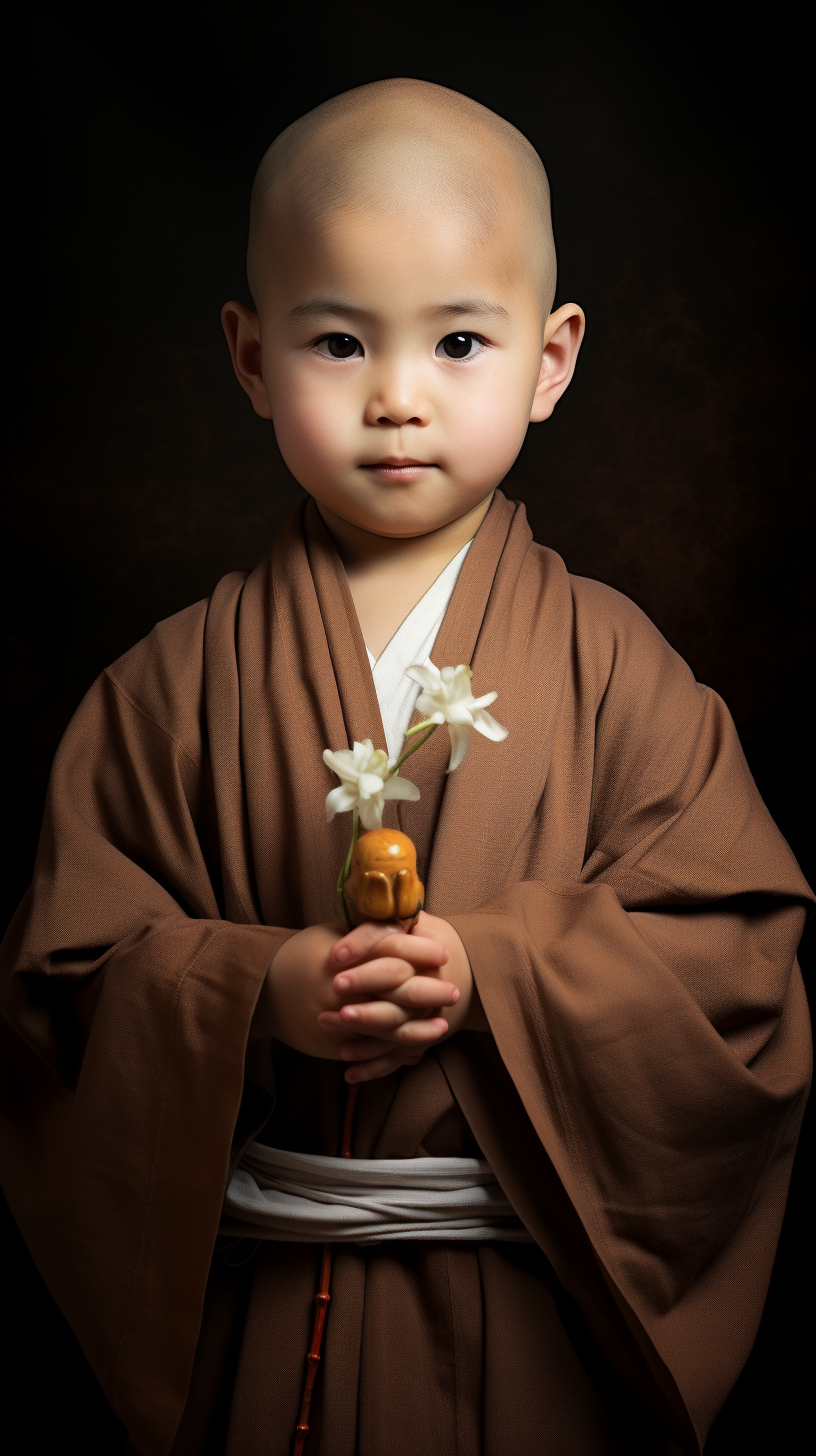 Japanese Novice Monk Holding Prayer Beads