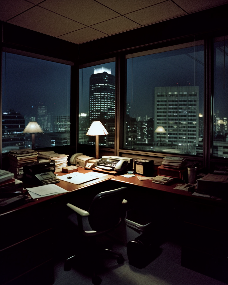 Night view of Japanese office skyline