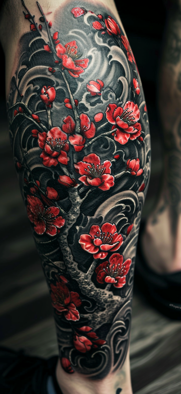 Japanese painting tattoo red black design