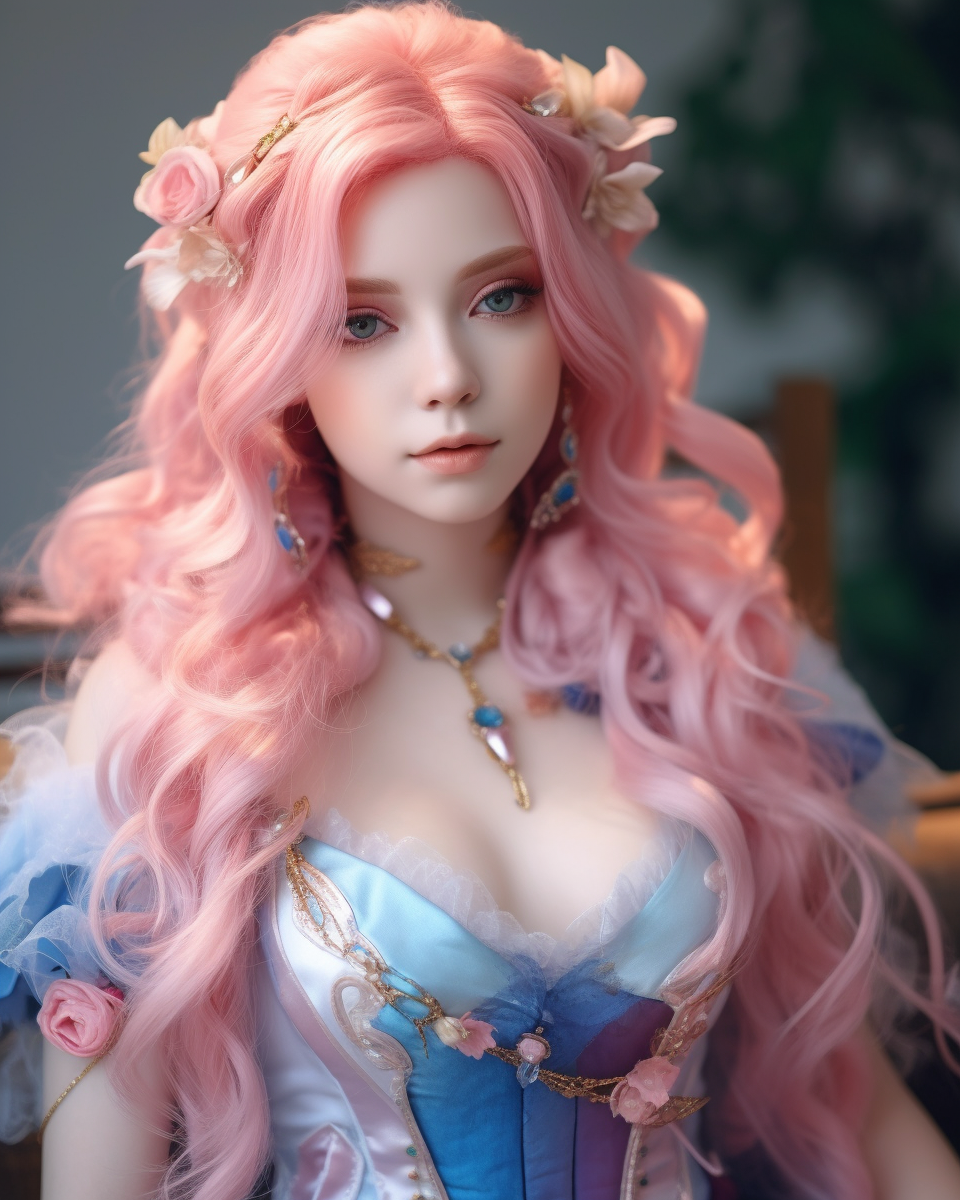 Japanese pale woman elf princess with crystal accessories