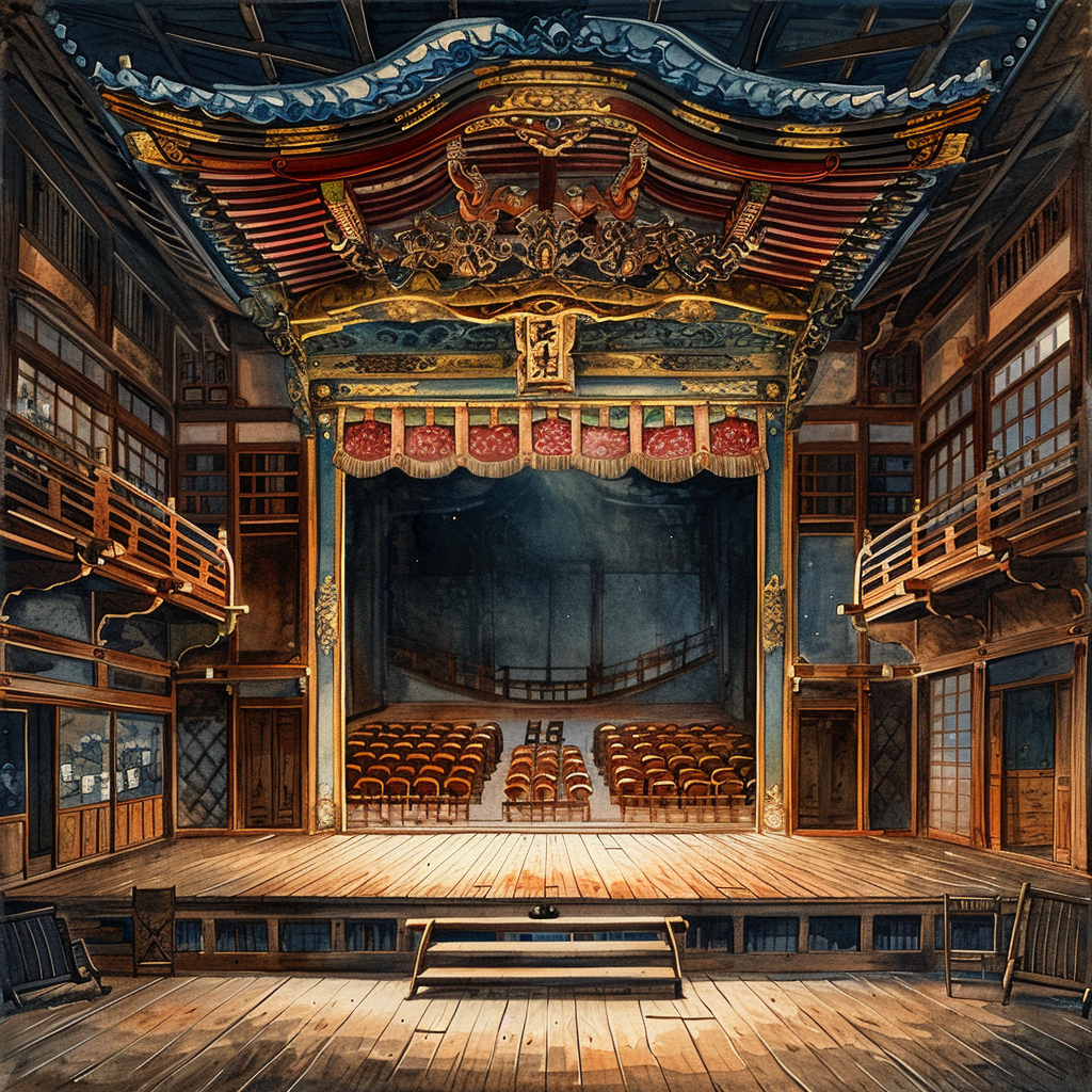 Japanese Playhouse Theater with Golden Frame