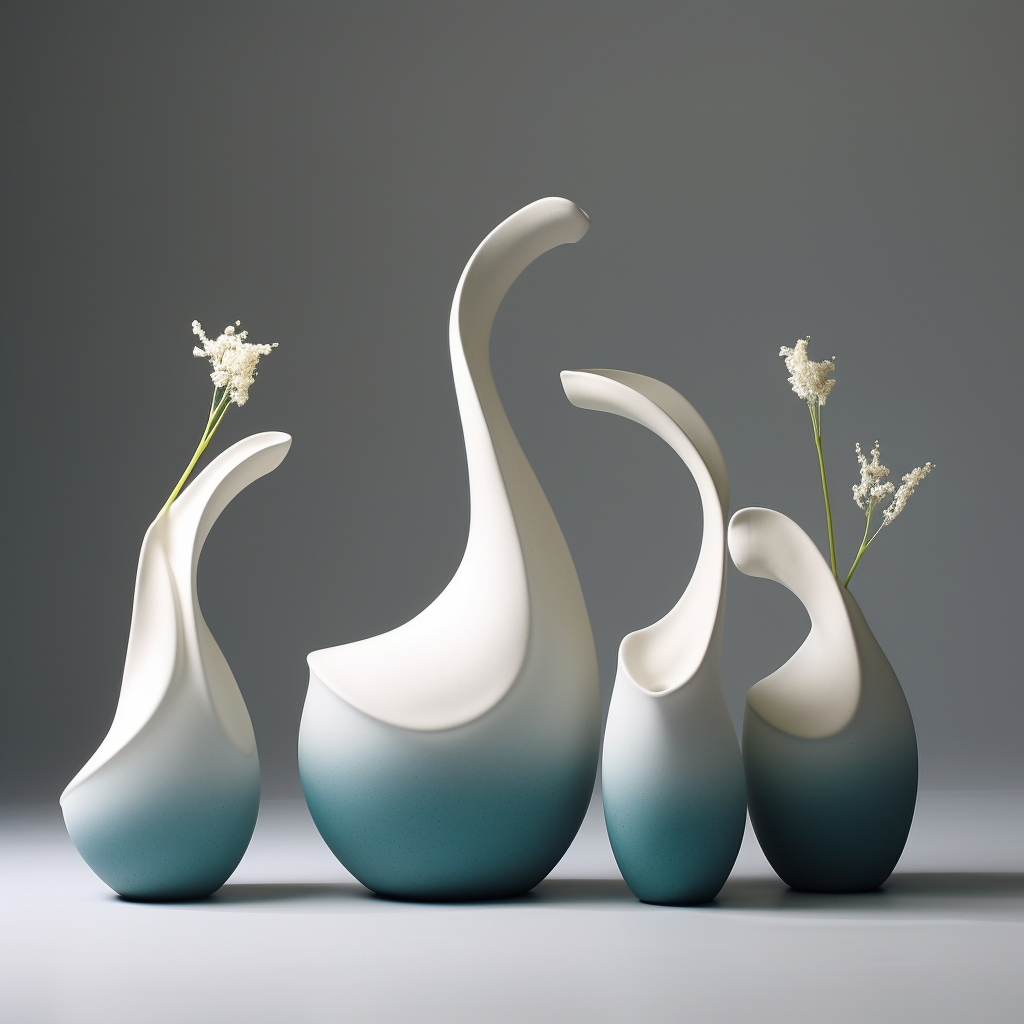 Japanese pottery profiles in white and cyan