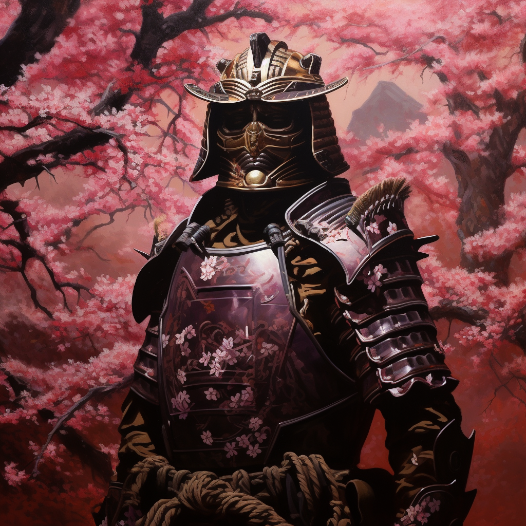 Traditional Japanese Samurai Cherry Blossom Armor Painting