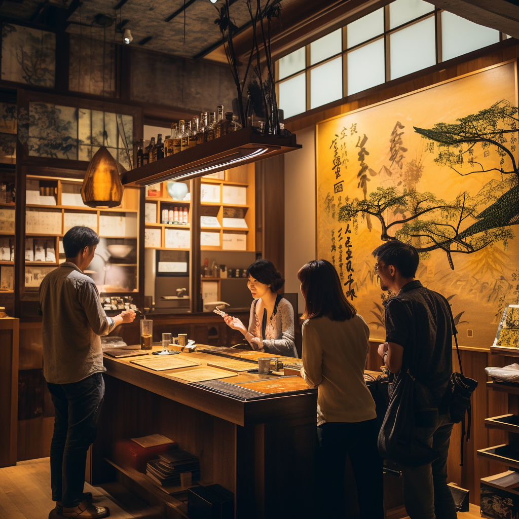 Cozy Japanese-style bar ambiance with patrons