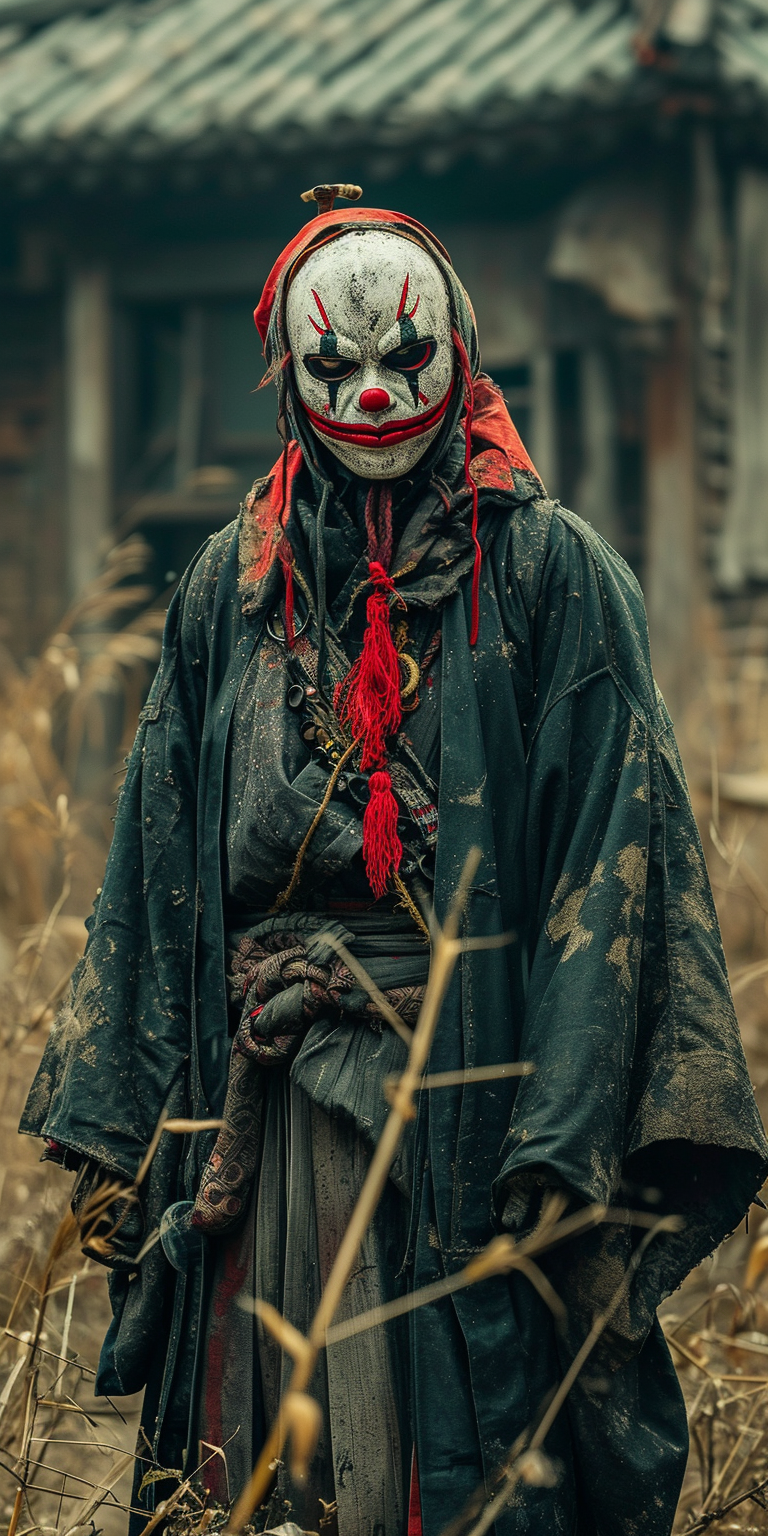 Japanese style ghost with red mask