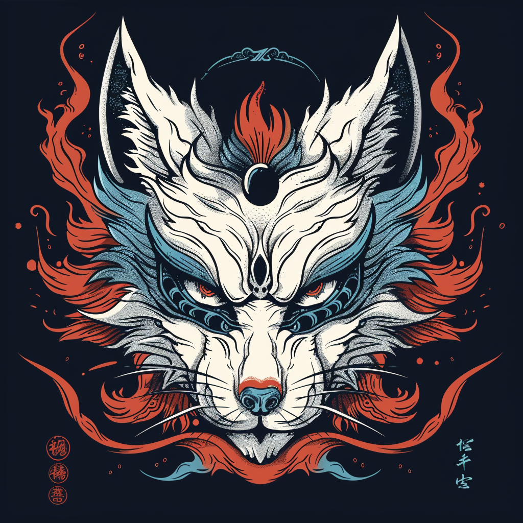 Japanese Kitsune Mask Streetwear Design