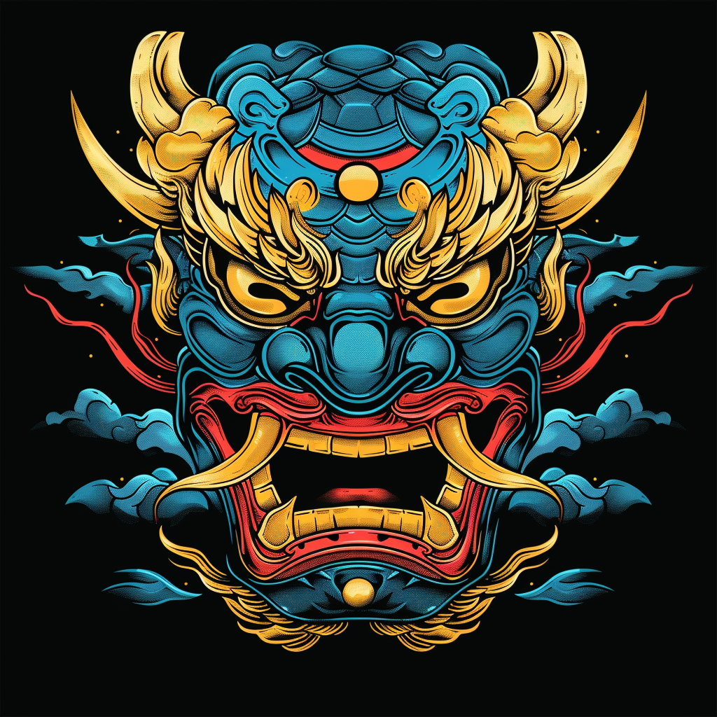 Japanese style mask black background print