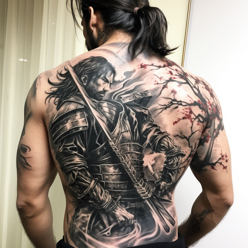 Japanese-style samurai tattoo inking design