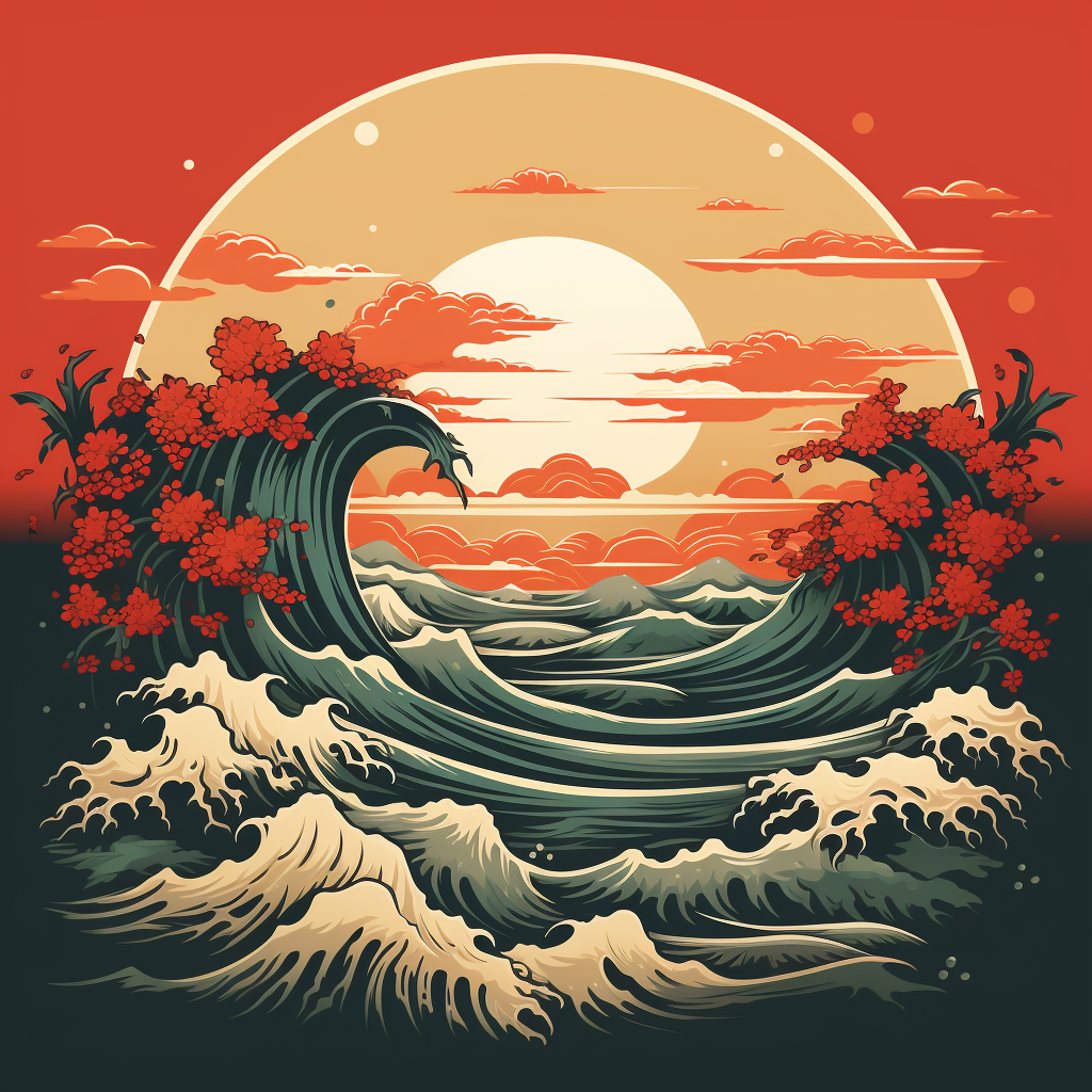 Beautiful Japanese-style sunrise illustration