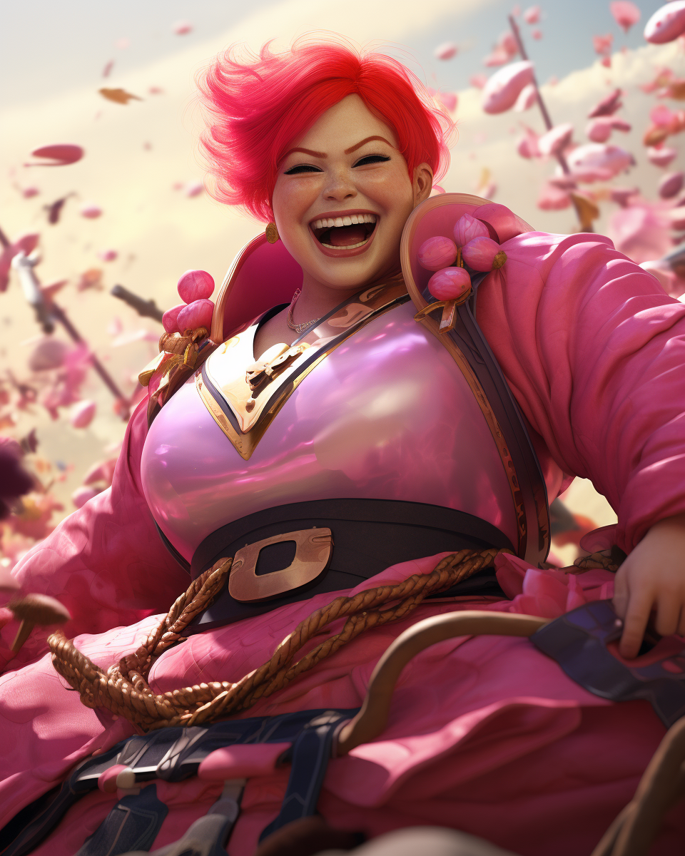 Japanese Sumo Woman with Pink Hair Smiling