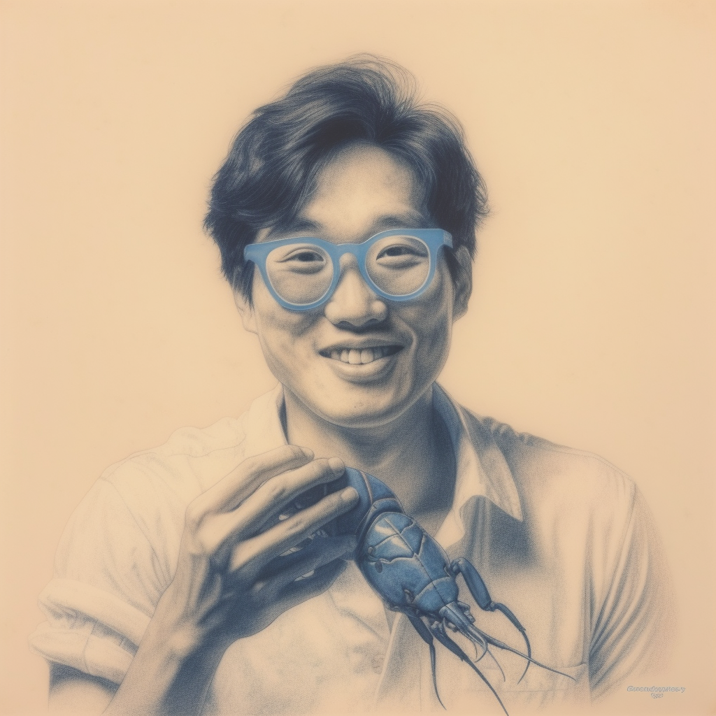 Japanese uncle holding Australian lobster with smile