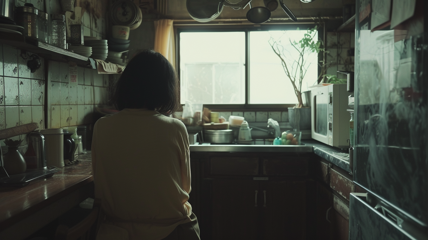 Japanese mother in the kitchen talking