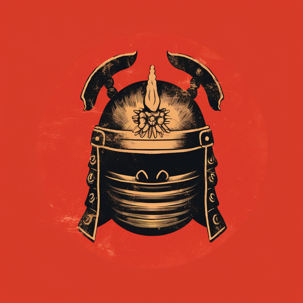 Japanese vintage samurai helmet on red background