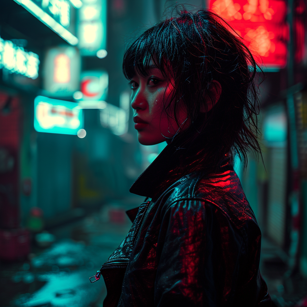 Dark Dystopian Cyberpunk Woman Assassin