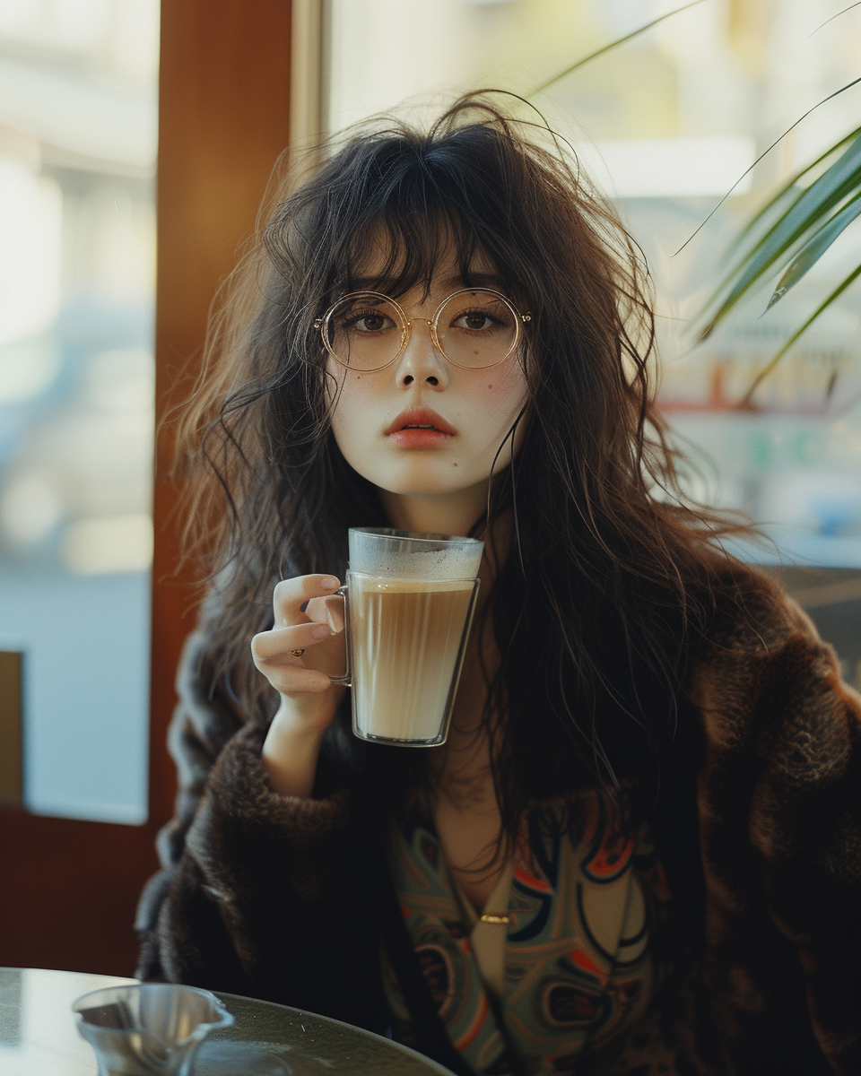 Japanese woman drinking coffee photo