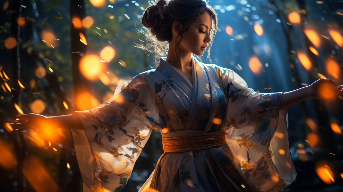 Japanese woman dancing in kimono