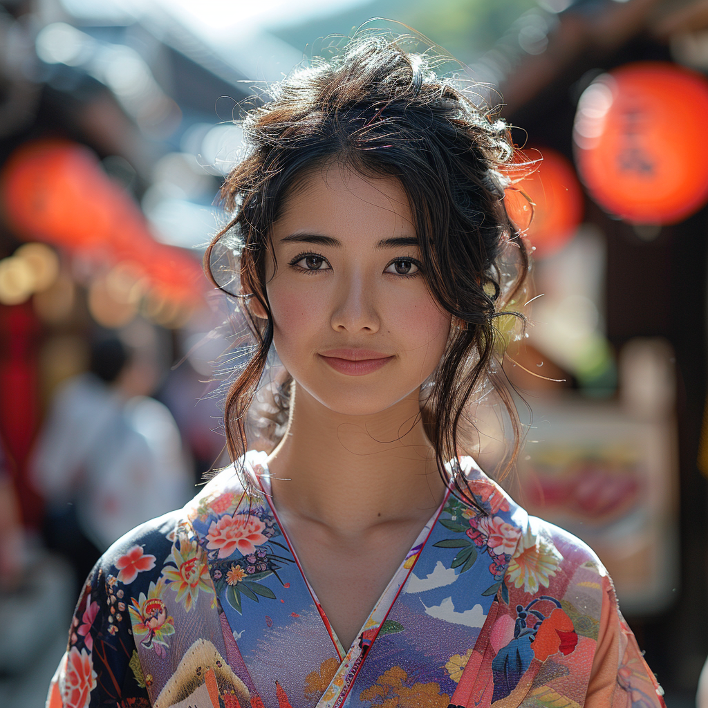 Japanese woman in kimono walking Kyoto