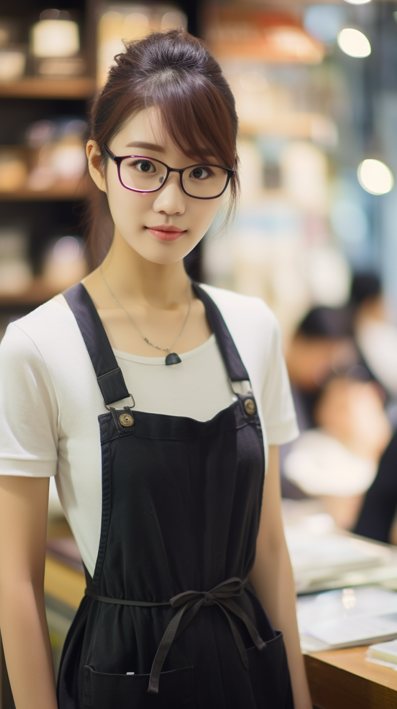 Smiling Japanese woman at a bookstore