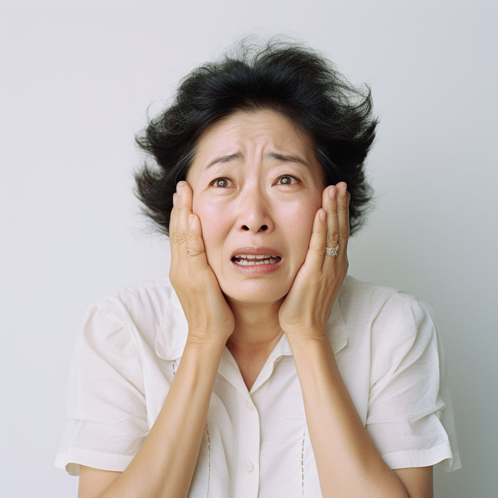 Japanese Woman Mother Wrinkle Eyebrows Hands