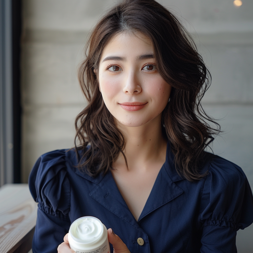 Japanese woman with cream container